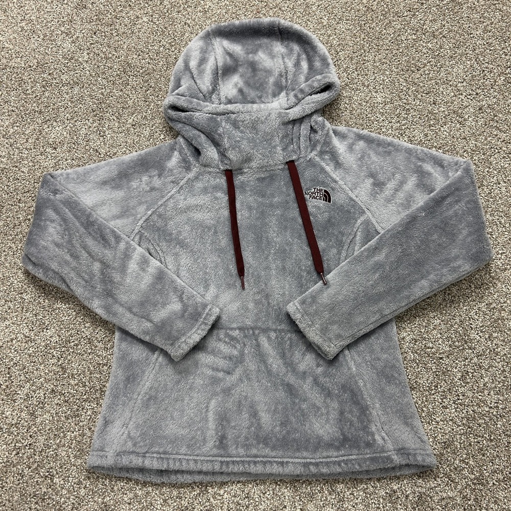 The North Face Hoodie Womens Small Gray Fleece Logo Kangaroo Pullover Sweatshirt
